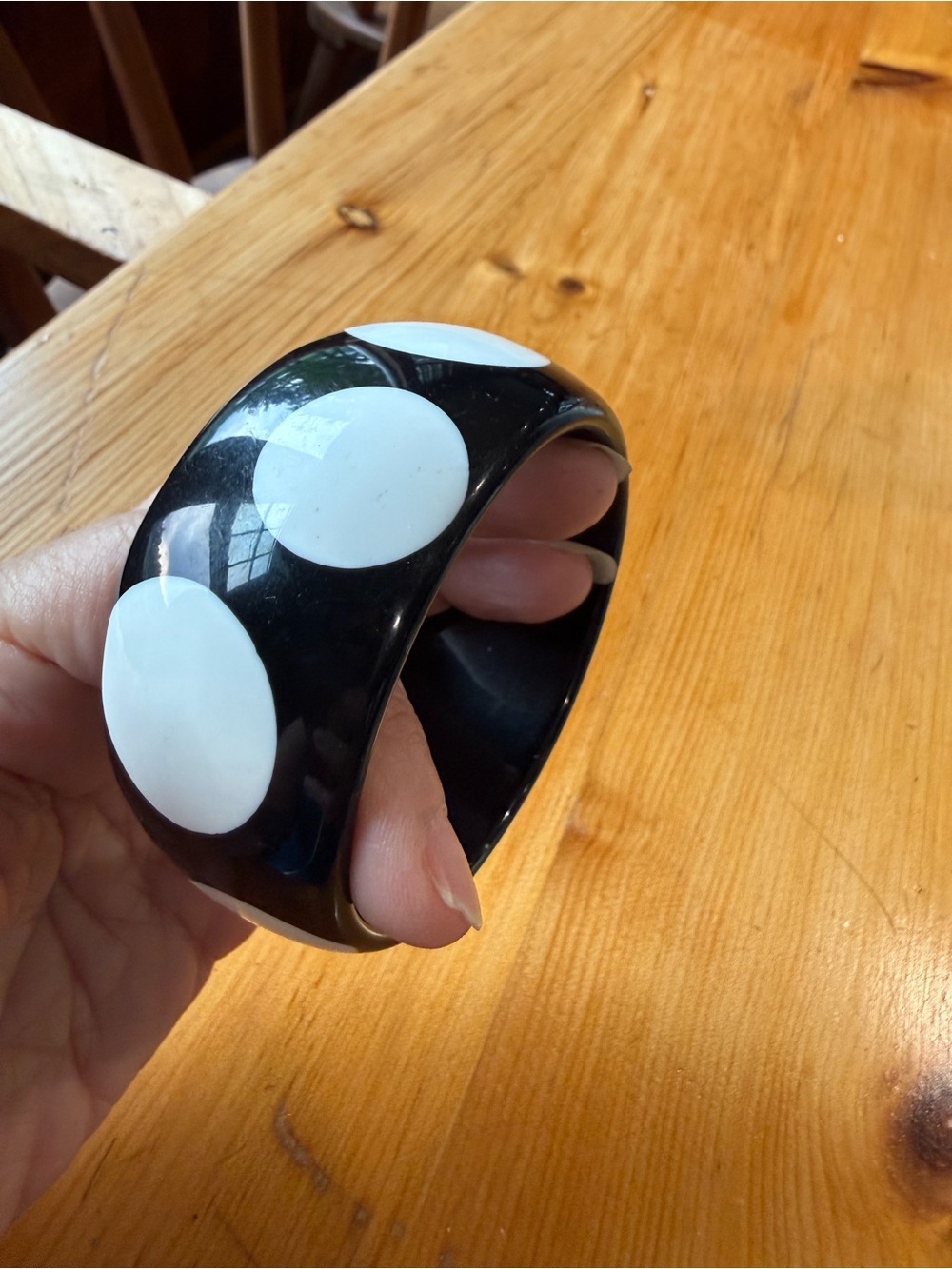 Black and White Polka Dot Statement Bangle Bracelet